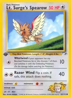 Lt. Surge's Spearow, Gym Heroes, n° 83