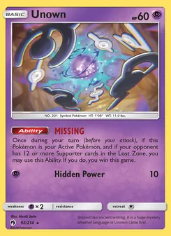 Unown, Lost Thunder, no. 92