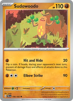 Sudowoodo, Paldea Evolved, no. 109