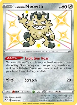 Galarian Meowth, Shining Fates Shiny Vault, no. SV086
