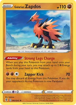 Galarian Zapdos, Evolving Skies, no. 82